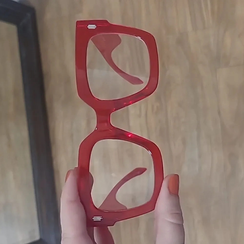 ♡♡♡♡Red Wide Plastic Rim Glasses Clear